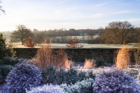 View of parkland and lake from the Italianate garden at Borde Hill in winter