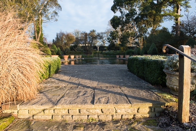 Steps leading up to the Italianate garden in winter