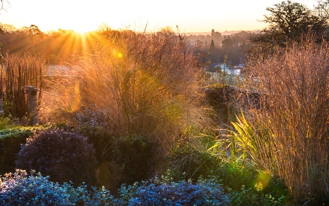Lower end of the Italianate garden overlooking open countryside