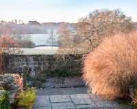 Lower end of the Italianate garden overlooking open countryside