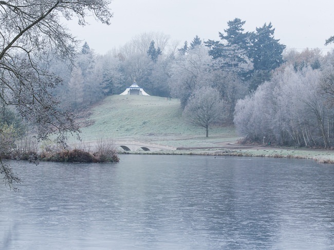 The five arch bridge and Turkish tent at Painshill Park landscape garden