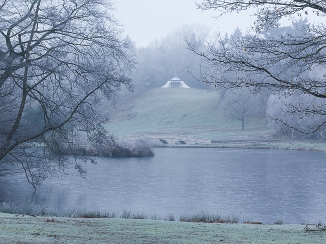 The five arch bridge and Turkish tent at Painshill Park landscape garden
