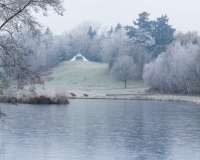 The five arch bridge and Turkish tent at Painshill Park landscape garden
