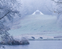 The five arch bridge and Turkish tent at Painshill Park landscape garden