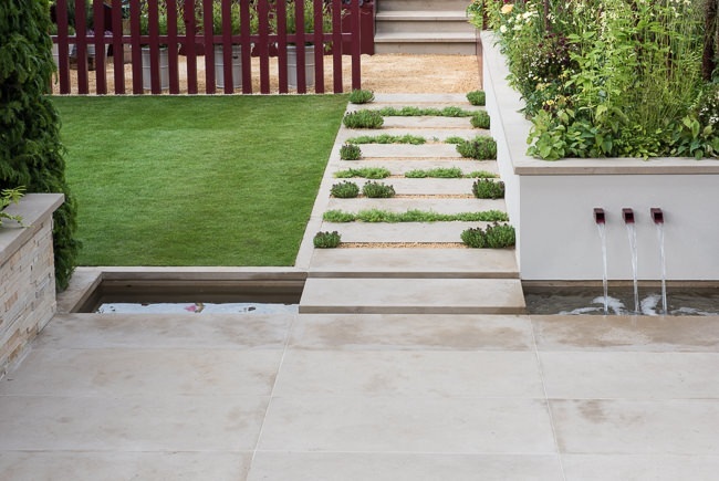 Scented pathway planted with herbs in a small garden